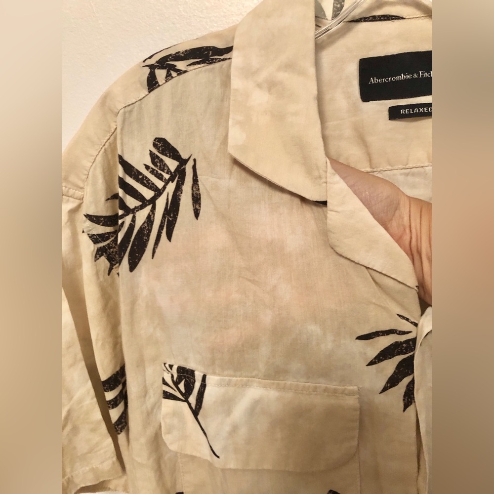 Y2k Abercrombie Fitch Hawaiian Button Up Floral Cream Brown Surf shirt size L - Picture 8 of 8